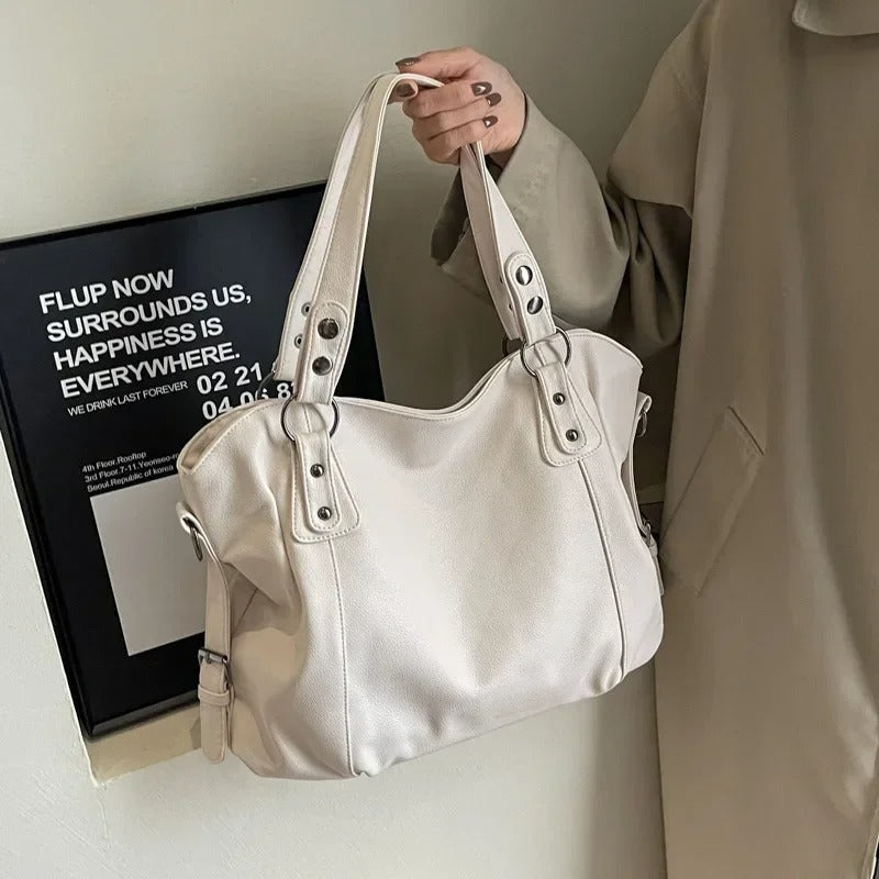 Harper | Women's Large Studded Faux Leather Hobo Tote with Crossbody Strap