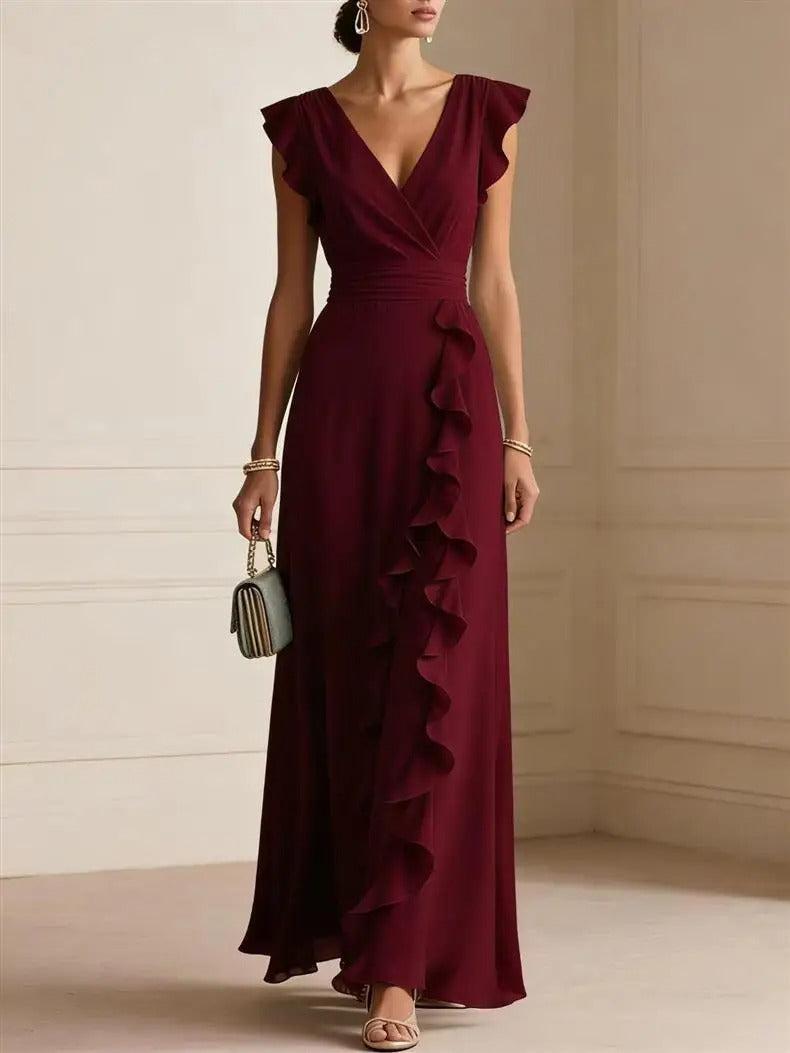 Evelyn | Women's Sleeveless Pleated Floral-Applique A-Line Evening Gown