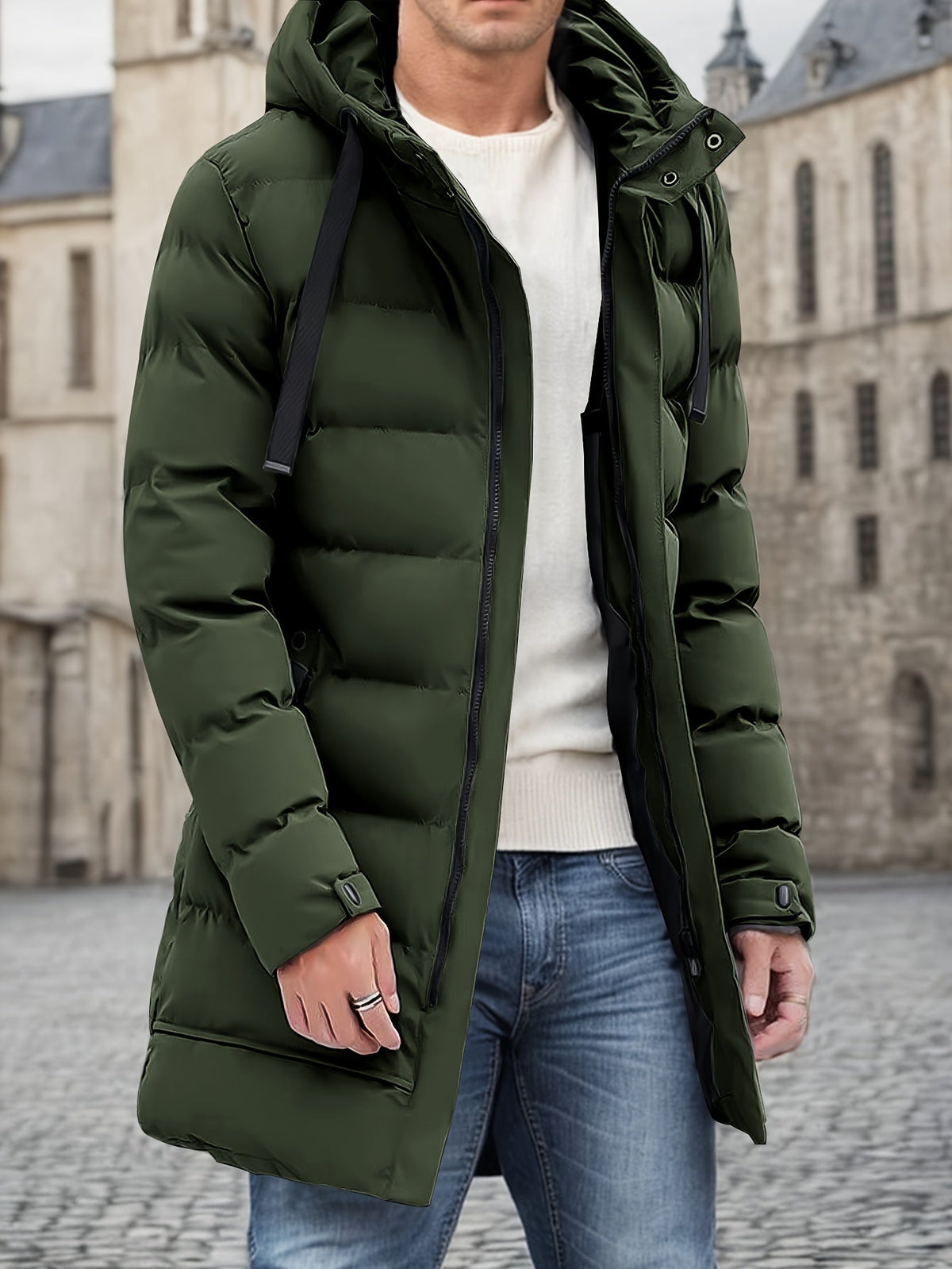 Men’s Hooded Long Puffer Winter Jacket