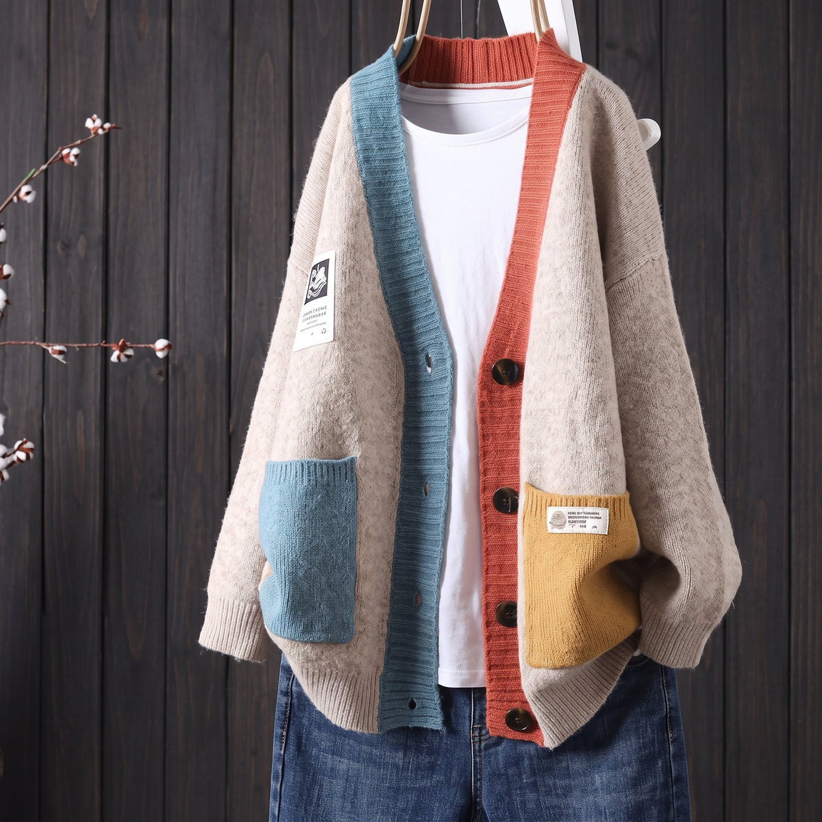 Camila | Women's Oversized Color-Block Button-Front Knit Cardigan