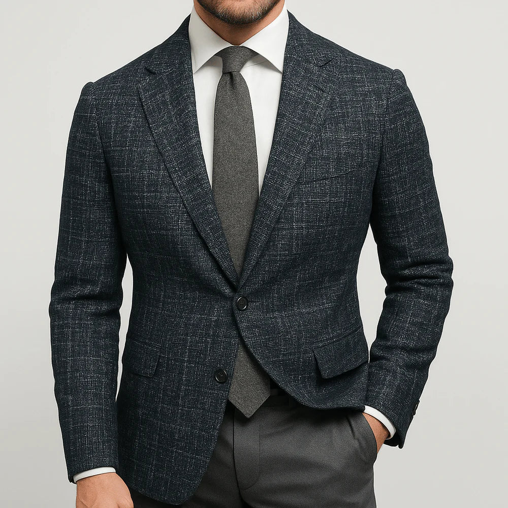 Bradley | Men's Slim Tailored Blue Check Blazer with Notched Lapels