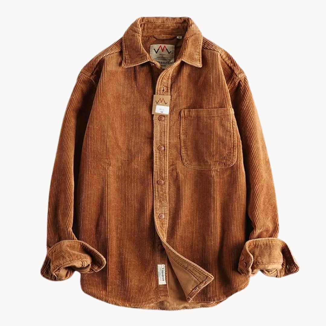 Zach | Men’s Casual Brown Corduroy Long Sleeve Shirt