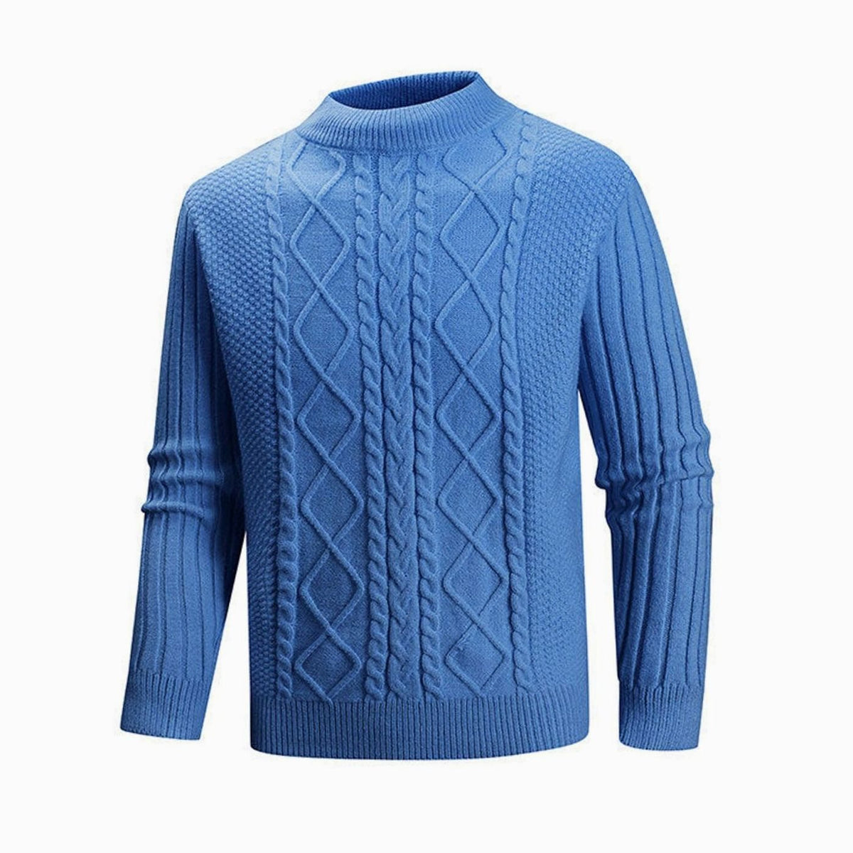 Ryan | Men's Cable-Knit Mock-Neck Ribbed Sleeve Pullover Sweater
