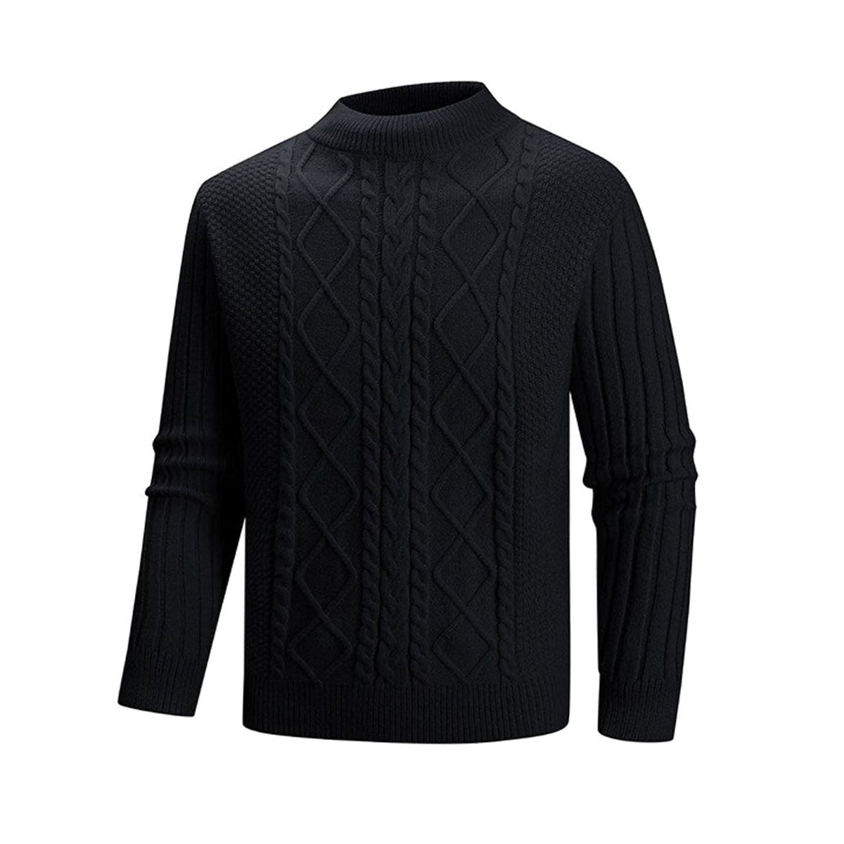 Ryan | Men's Cable-Knit Mock-Neck Ribbed Sleeve Pullover Sweater