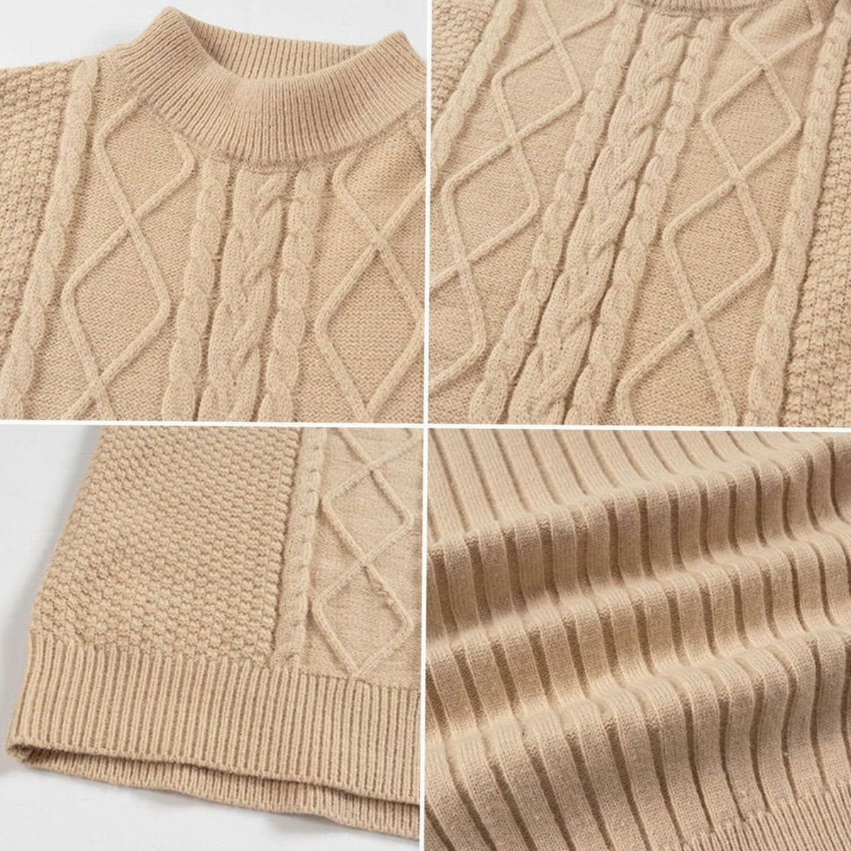 Ryan | Men's Cable-Knit Mock-Neck Ribbed Sleeve Pullover Sweater
