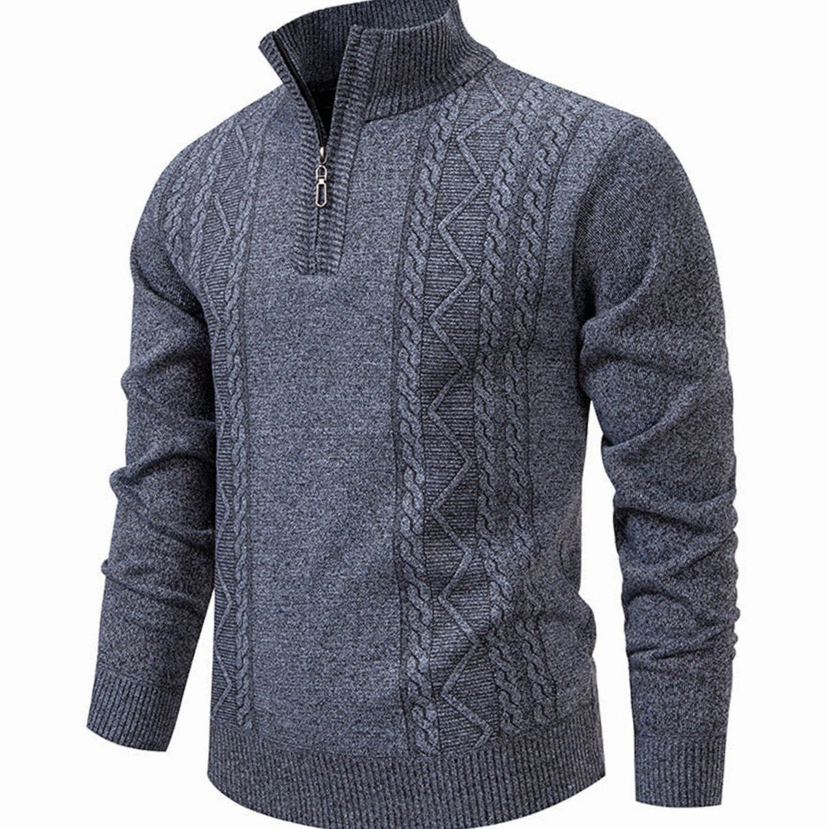 Matthew | Men's Cable-Knit Quarter-Zip Stand-Collar Pullover Sweater
