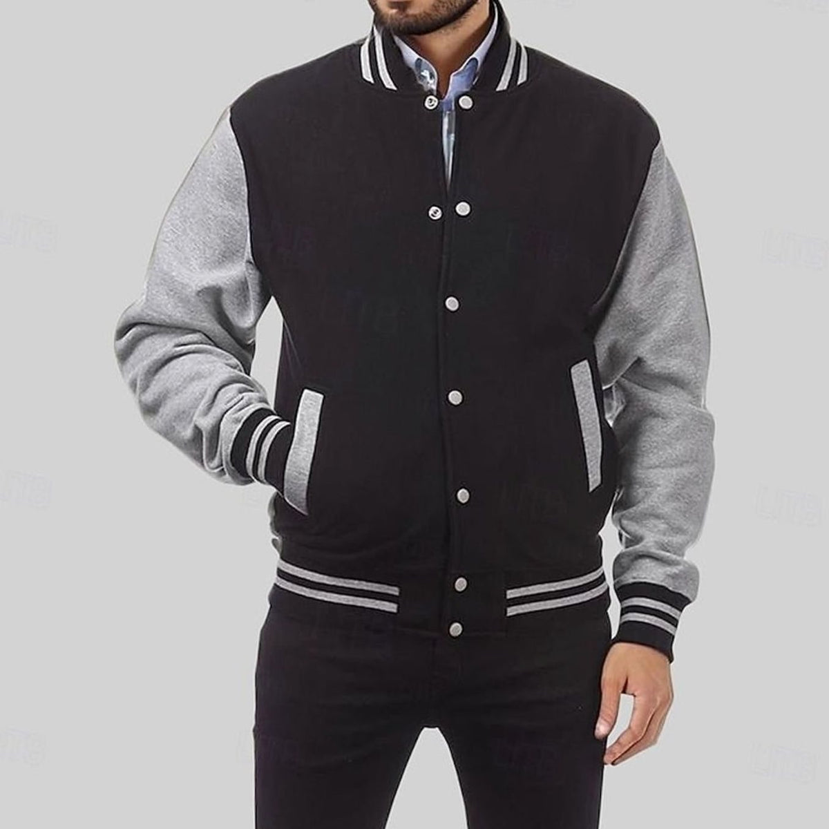 Caleb | Men's Classic Varsity Bomber Jacket Ribbed Snap-Button