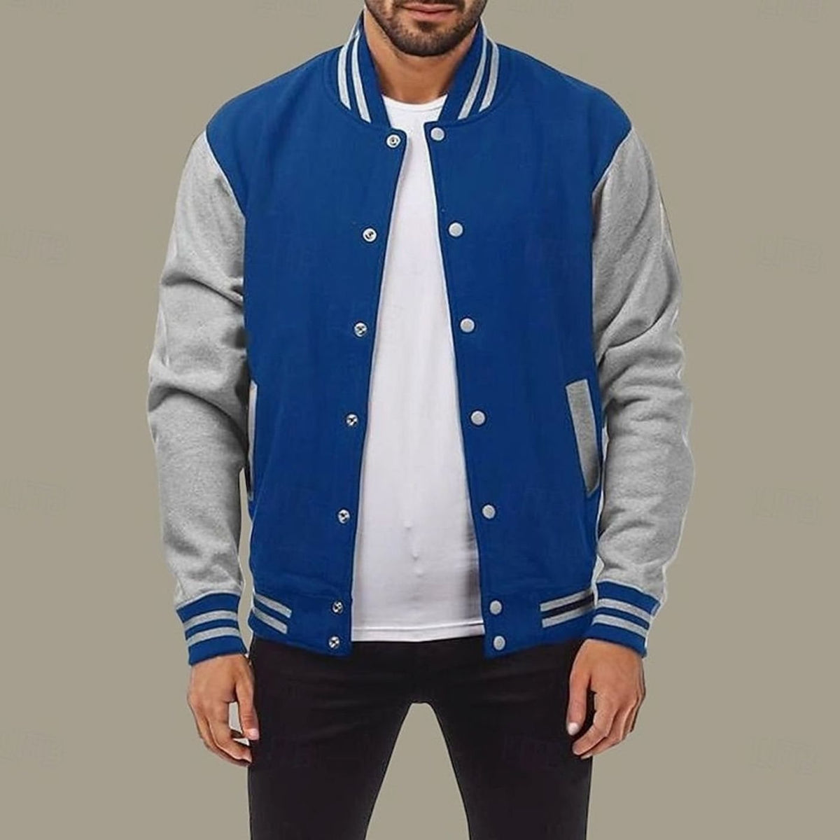 Caleb | Men's Classic Varsity Bomber Jacket Ribbed Snap-Button