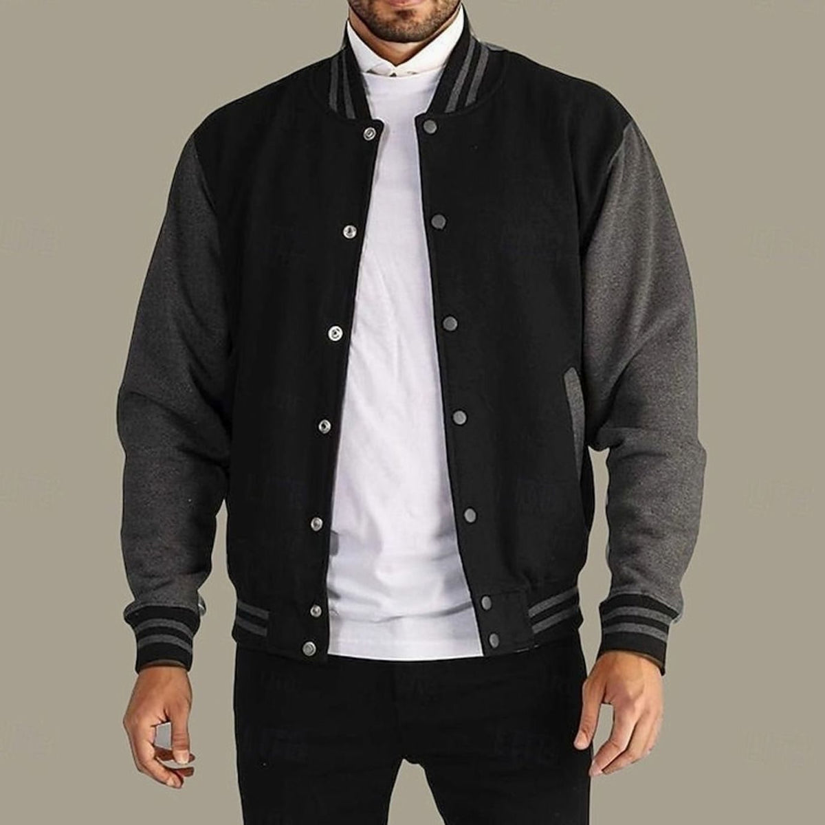 Caleb | Men's Classic Varsity Bomber Jacket Ribbed Snap-Button