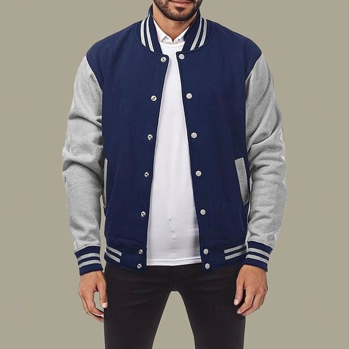 Caleb | Men's Classic Varsity Bomber Jacket Ribbed Snap-Button