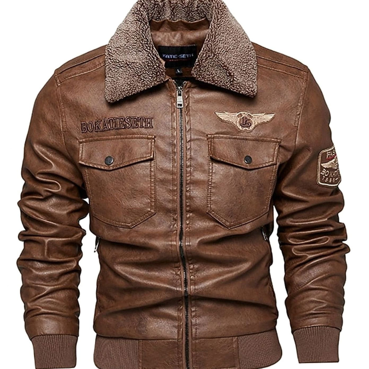 Ryan | Men's Faux Leather Aviator Bomber Jacket Sherpa Collar