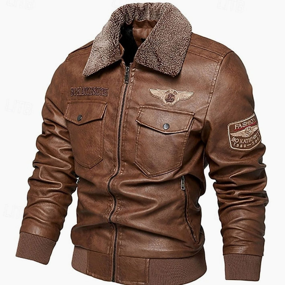 Ryan | Men's Faux Leather Aviator Bomber Jacket Sherpa Collar