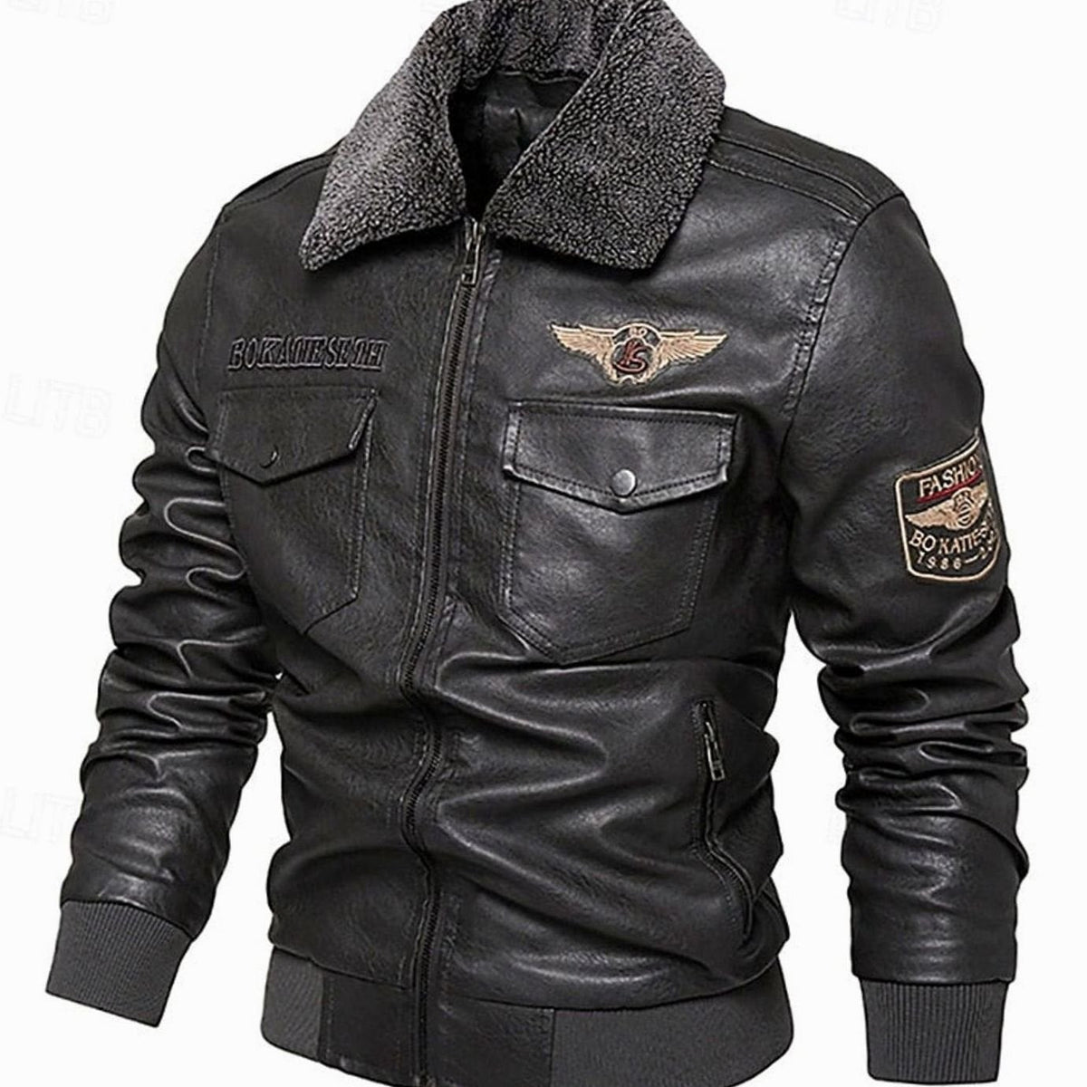 Ryan | Men's Faux Leather Aviator Bomber Jacket Sherpa Collar
