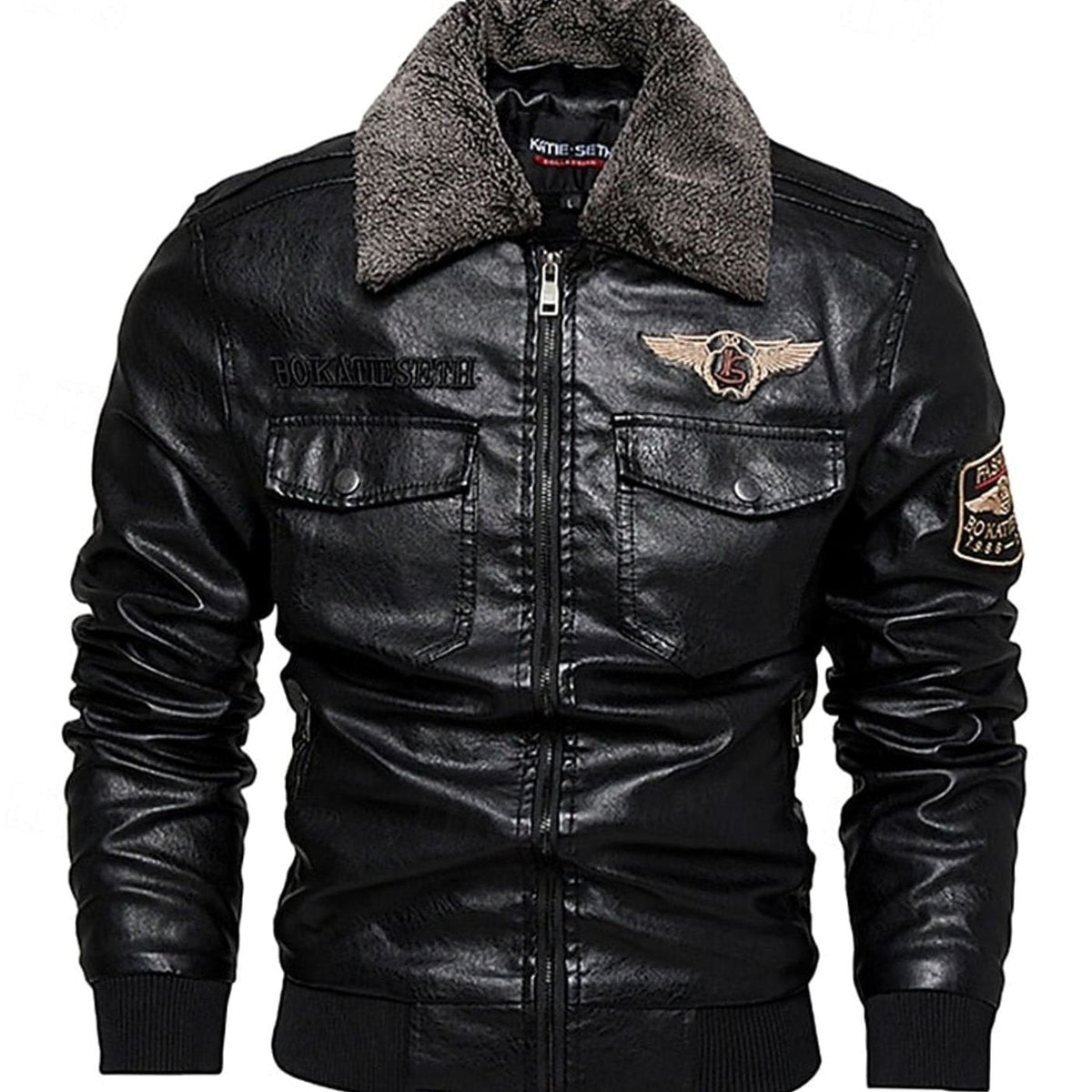 Ryan | Men's Faux Leather Aviator Bomber Jacket Sherpa Collar