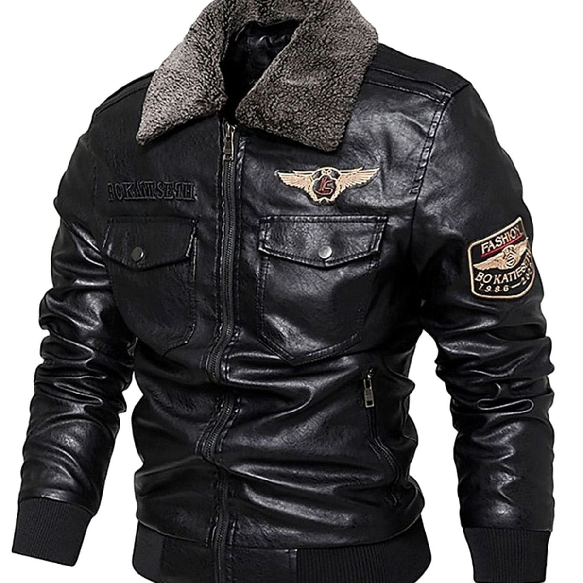 Ryan | Men's Faux Leather Aviator Bomber Jacket Sherpa Collar