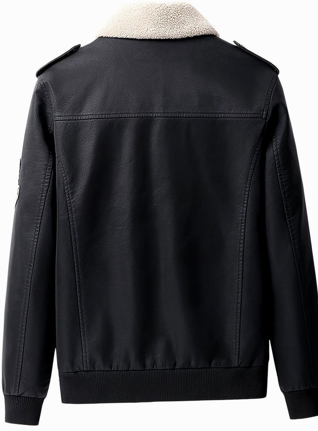 Owen | Men's Faux Leather Aviator Bomber Jacket Sherpa Collar, Black