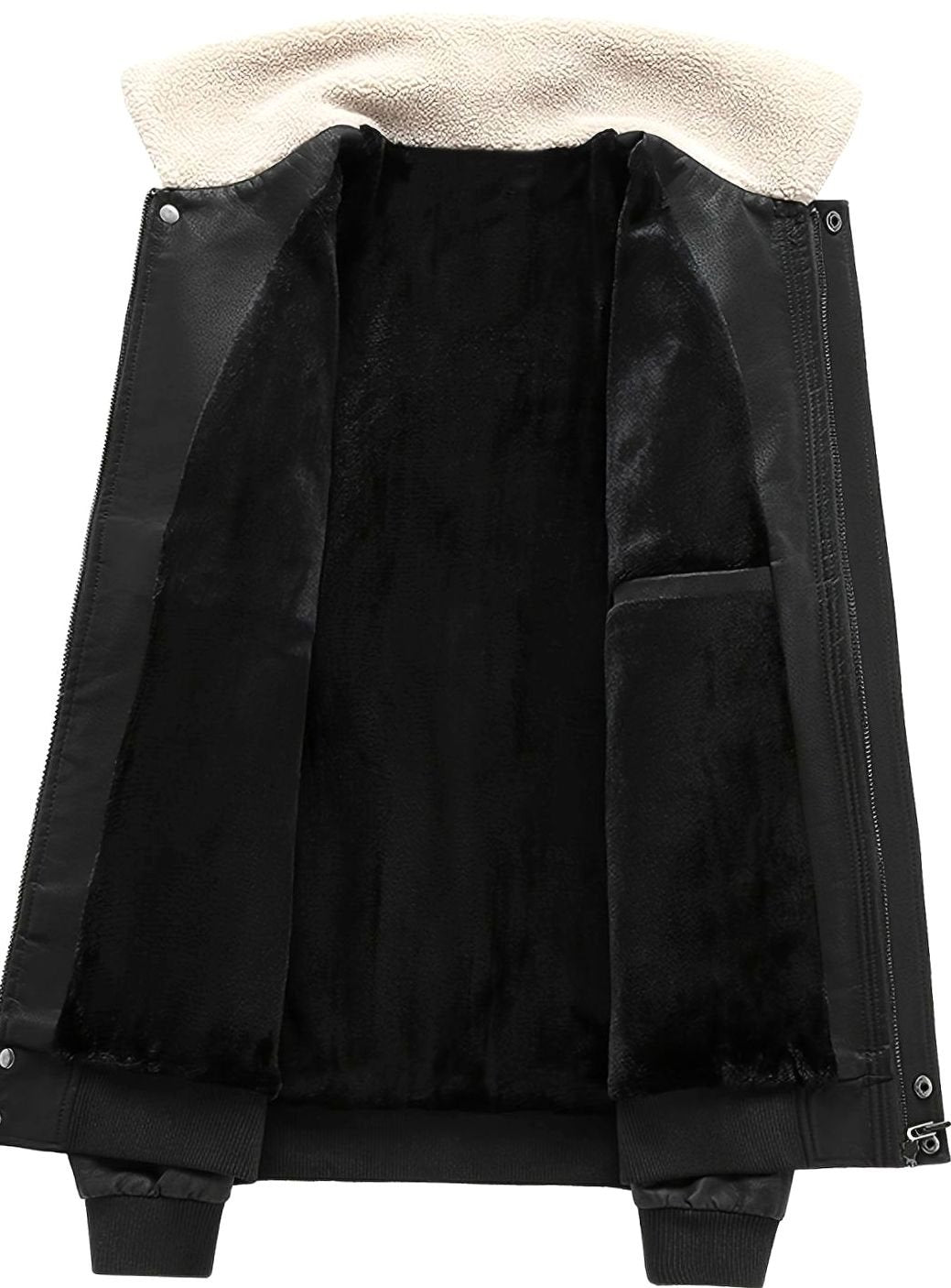 Owen | Men's Faux Leather Aviator Bomber Jacket Sherpa Collar, Black