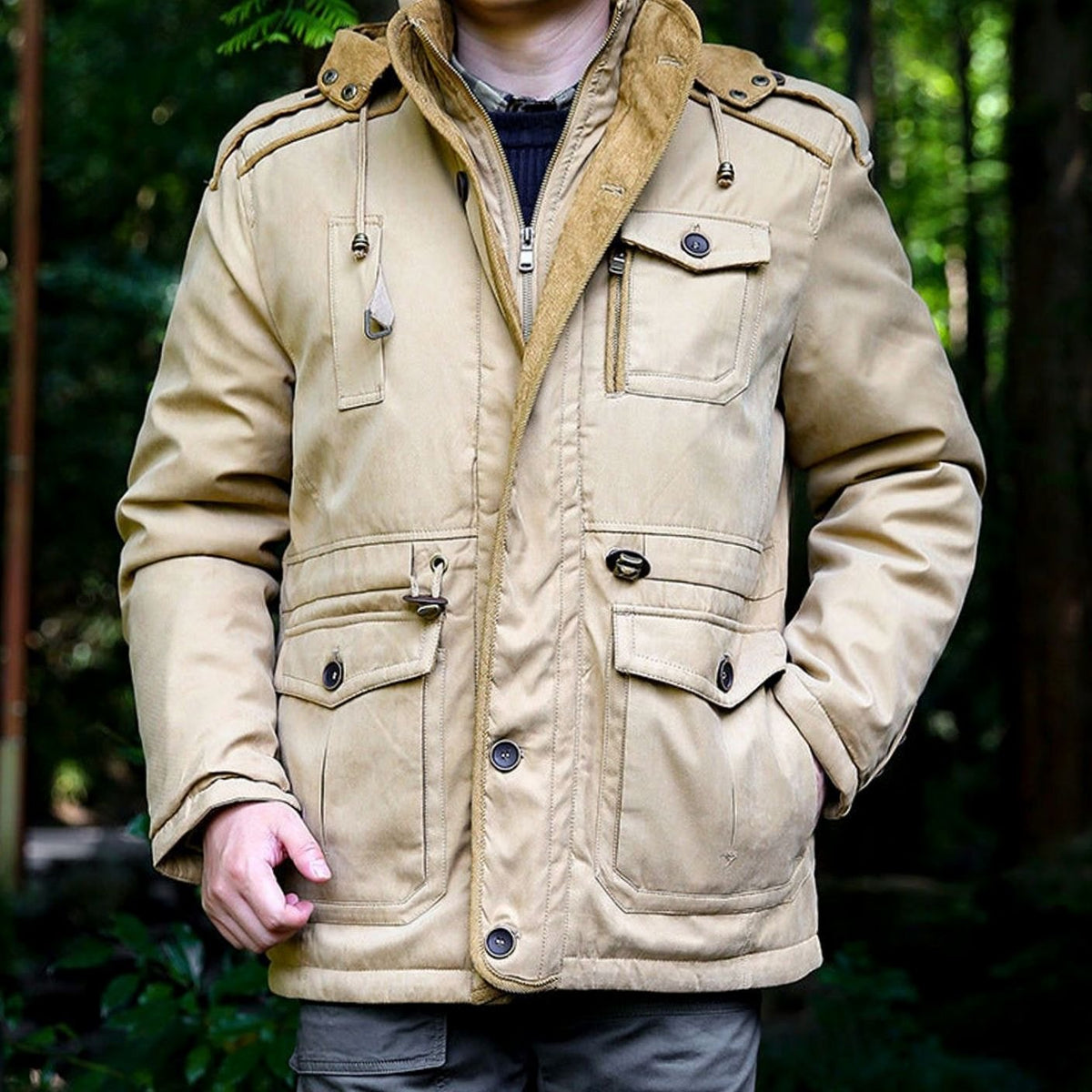 Nathan | Men's Hooded Multi-Pocket Water-Resistant Lined Parka