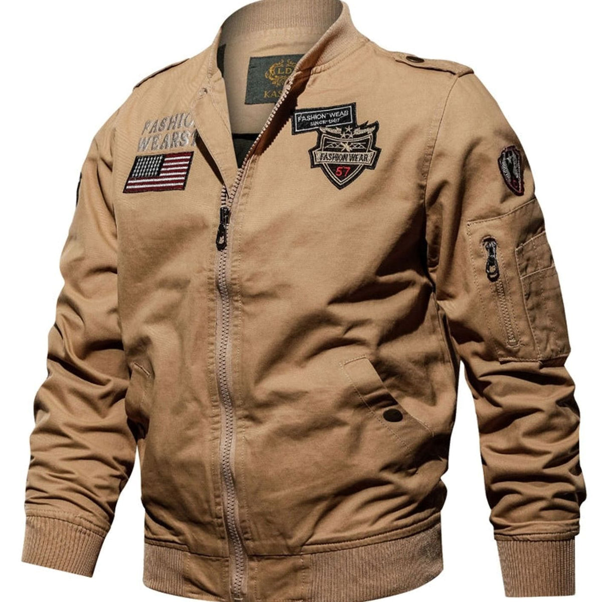 James | Men's Military Patch Zip-Up Bomber Jacket