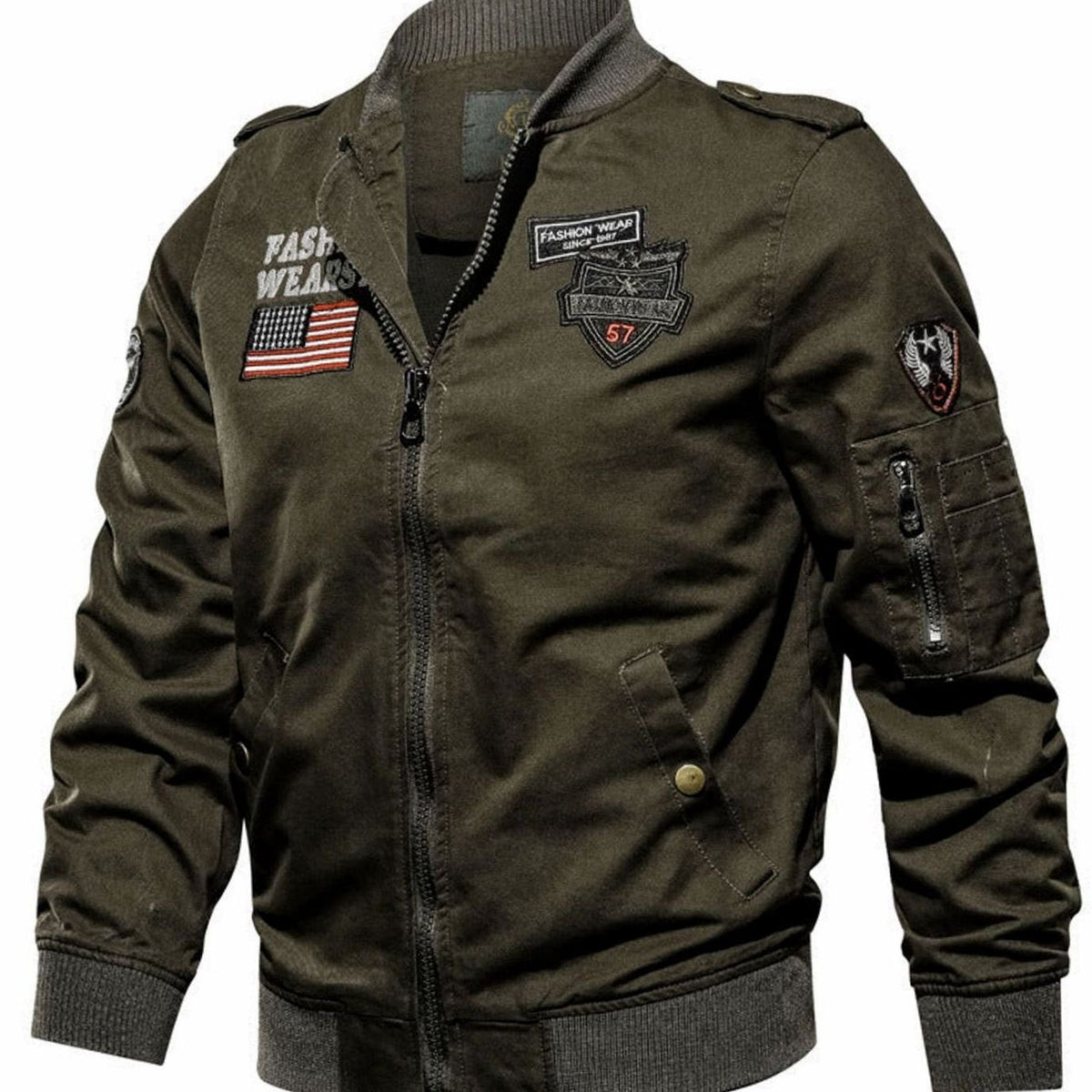 James | Men's Military Patch Zip-Up Bomber Jacket