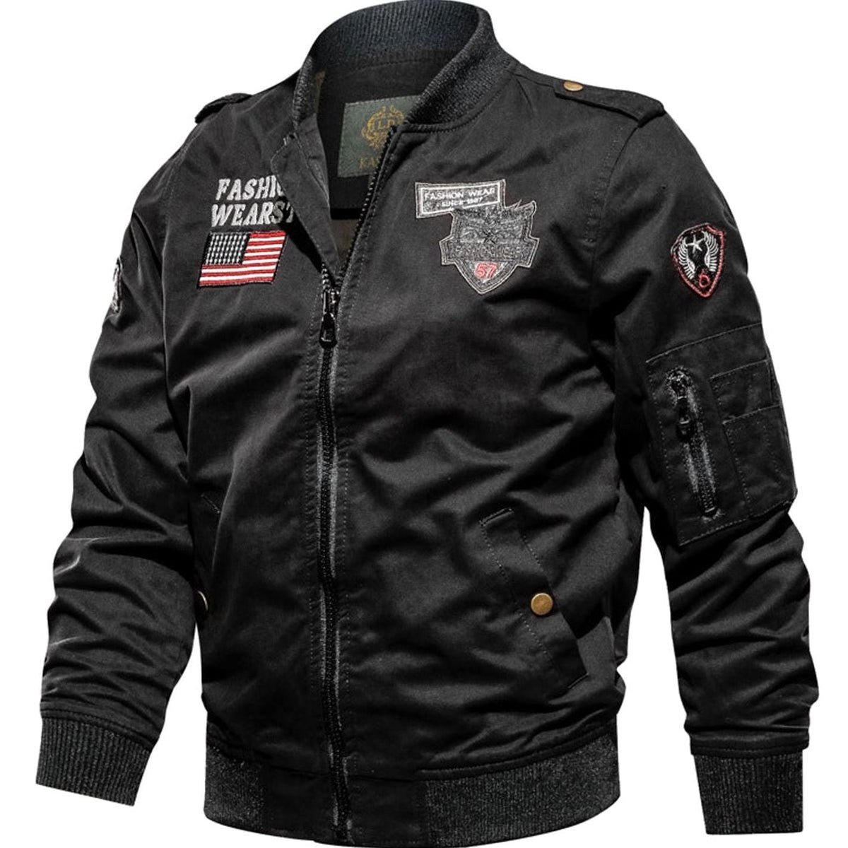 James | Men's Military Patch Zip-Up Bomber Jacket