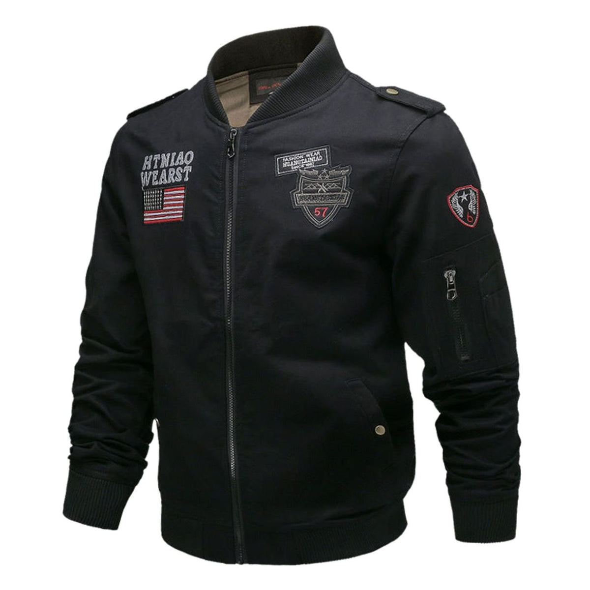 James | Men's Military Patch Zip-Up Bomber Jacket