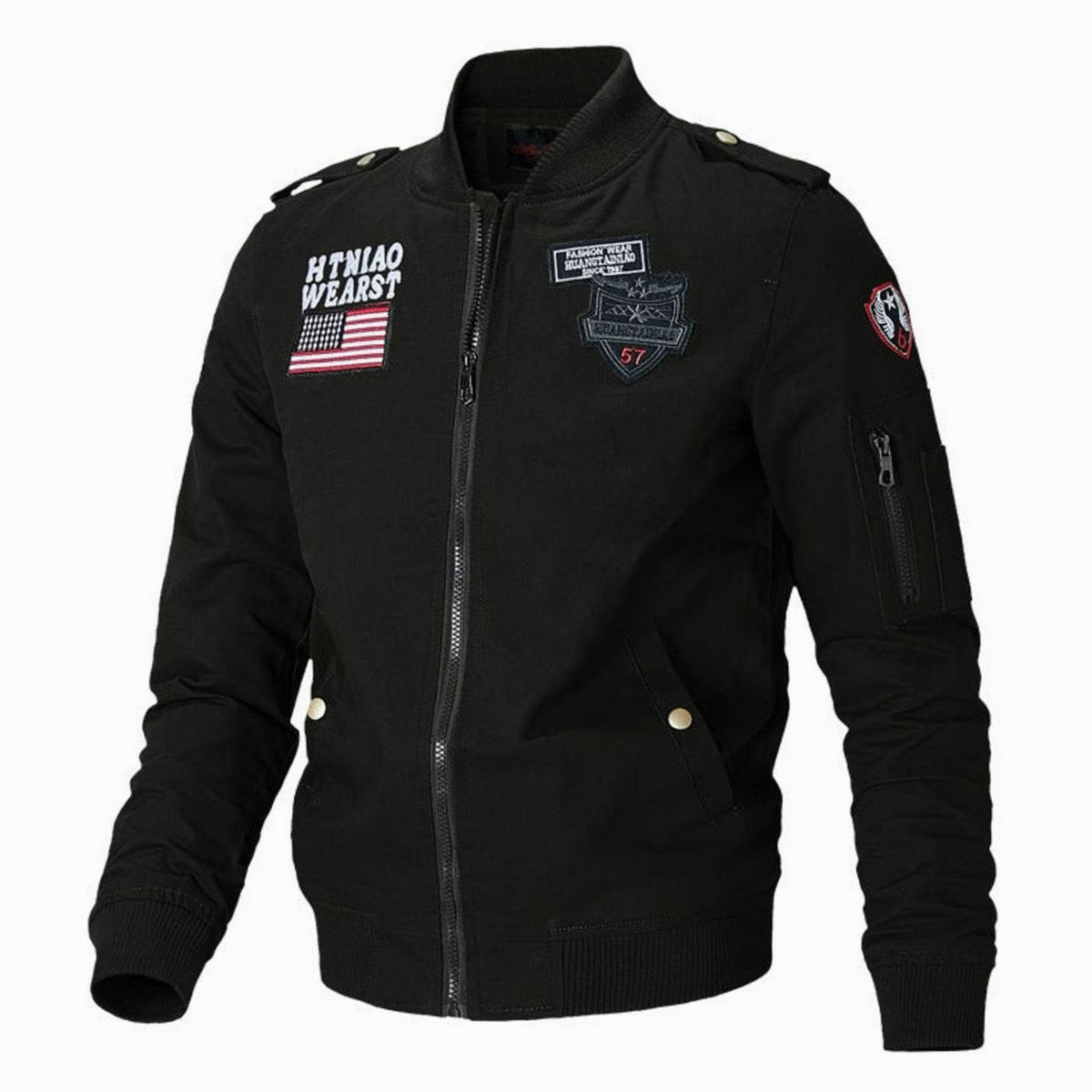 Henry | Men's Military Patch Zip-Up Bomber Jacket, Army Green