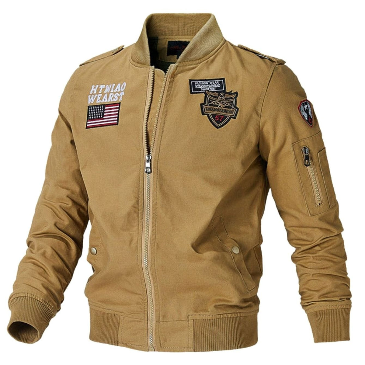 Henry | Men's Military Patch Zip-Up Bomber Jacket, Army Green