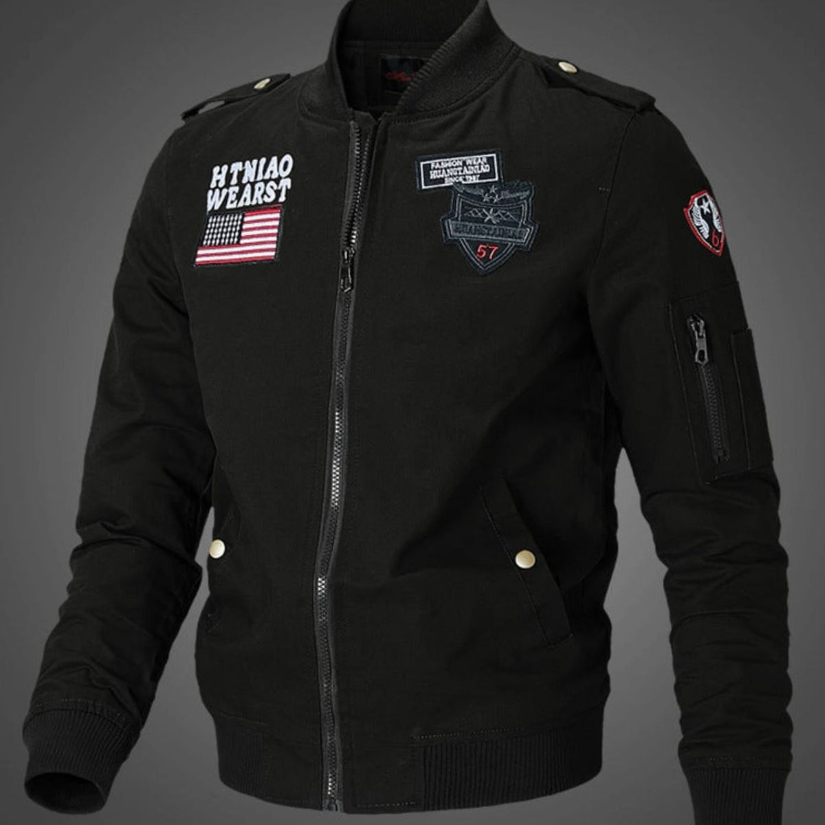 Henry | Men's Military Patch Zip-Up Bomber Jacket, Army Green