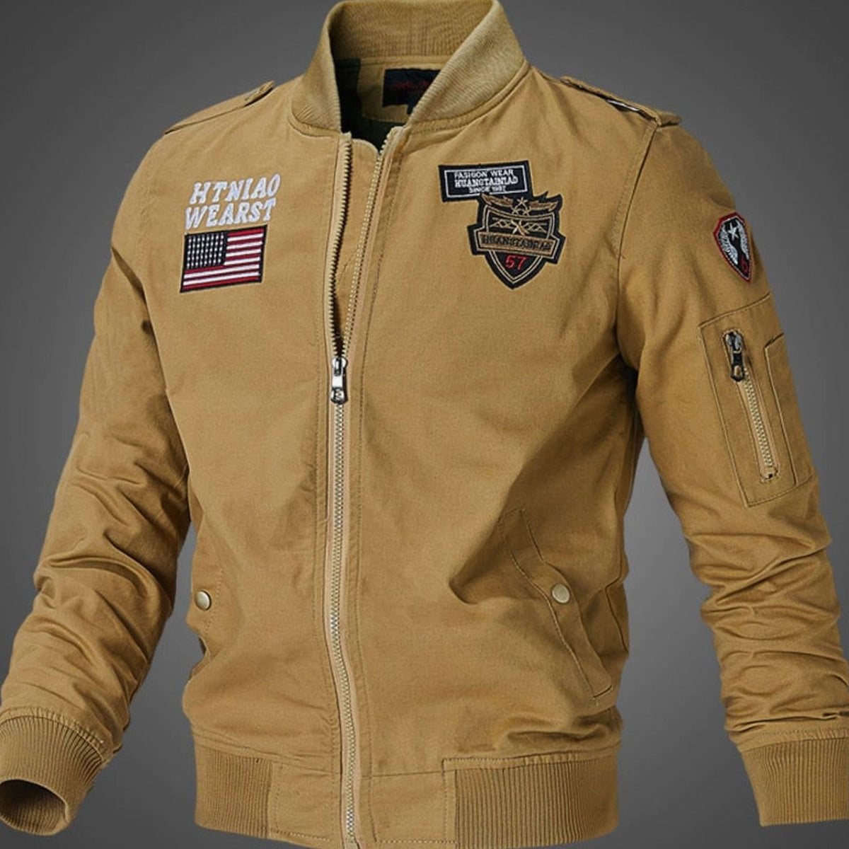 Henry | Men's Military Patch Zip-Up Bomber Jacket, Army Green