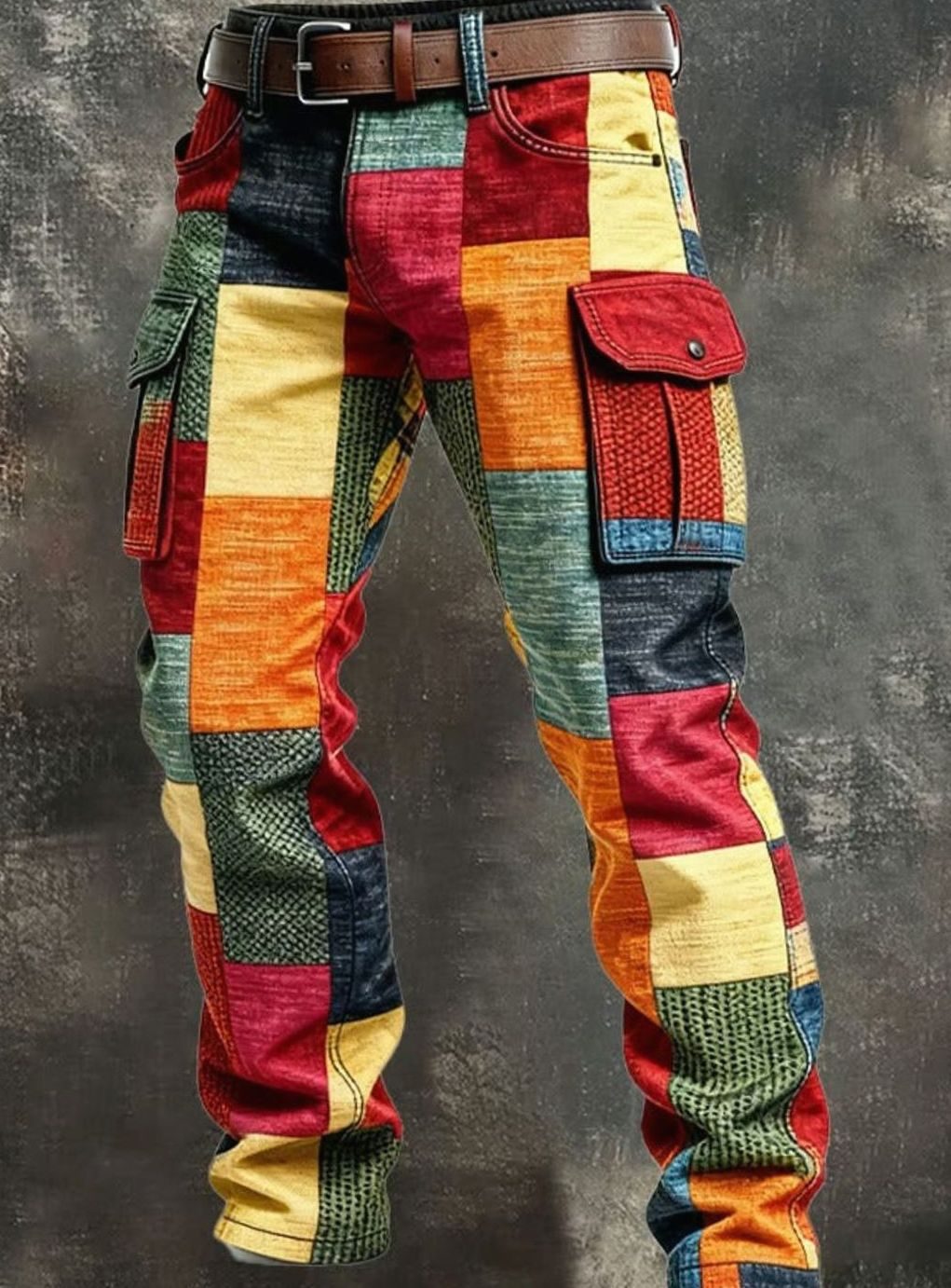 Sebastian | Men's Multicolor Patchwork Regular-Fit Cargo Pants