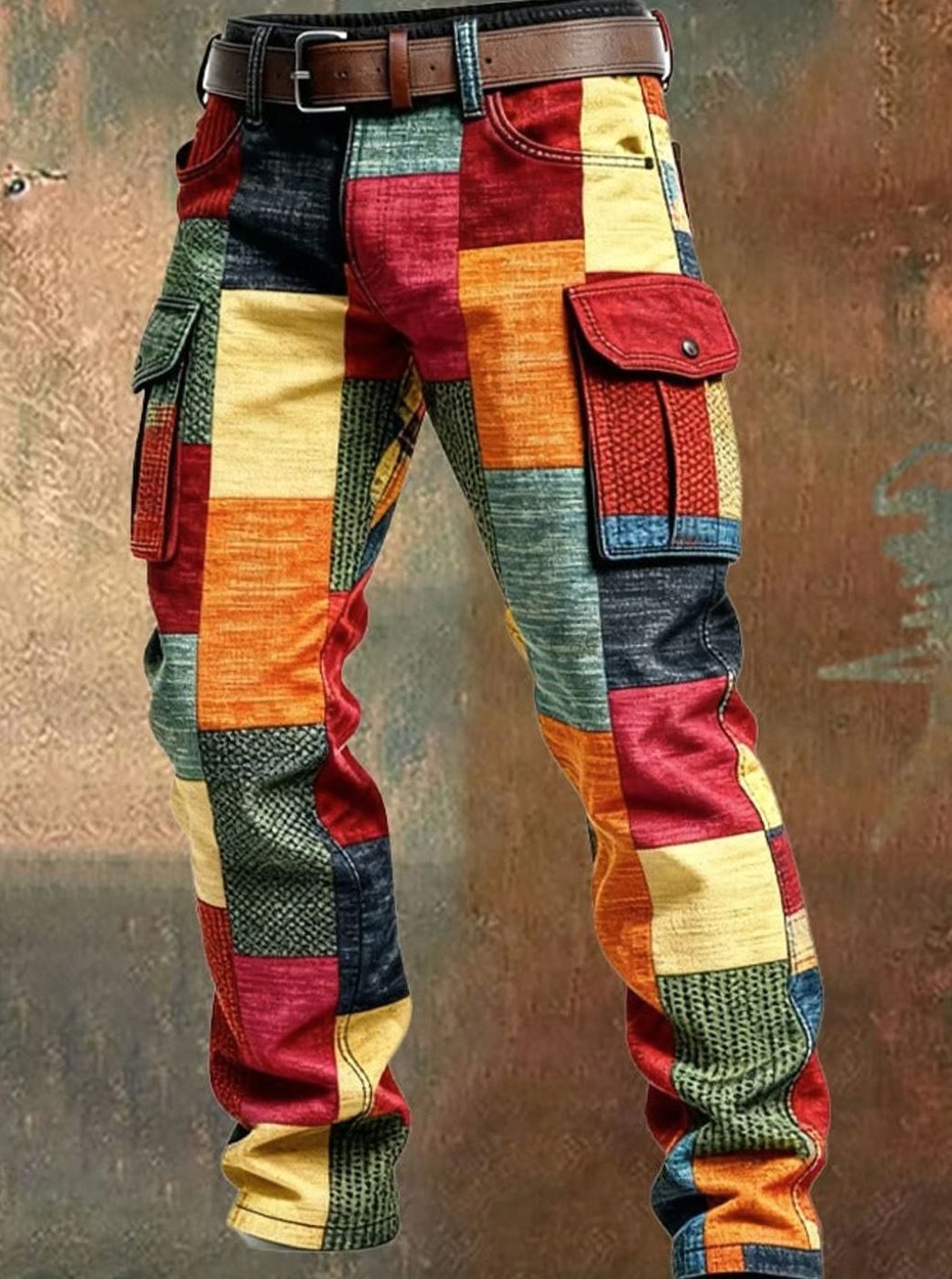 Sebastian | Men's Multicolor Patchwork Regular-Fit Cargo Pants
