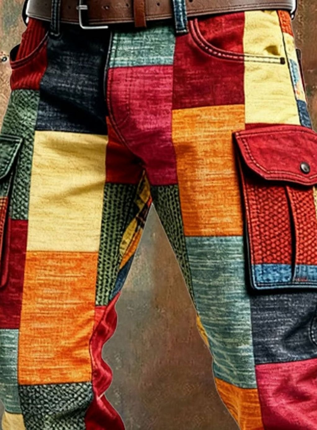 Sebastian | Men's Multicolor Patchwork Regular-Fit Cargo Pants