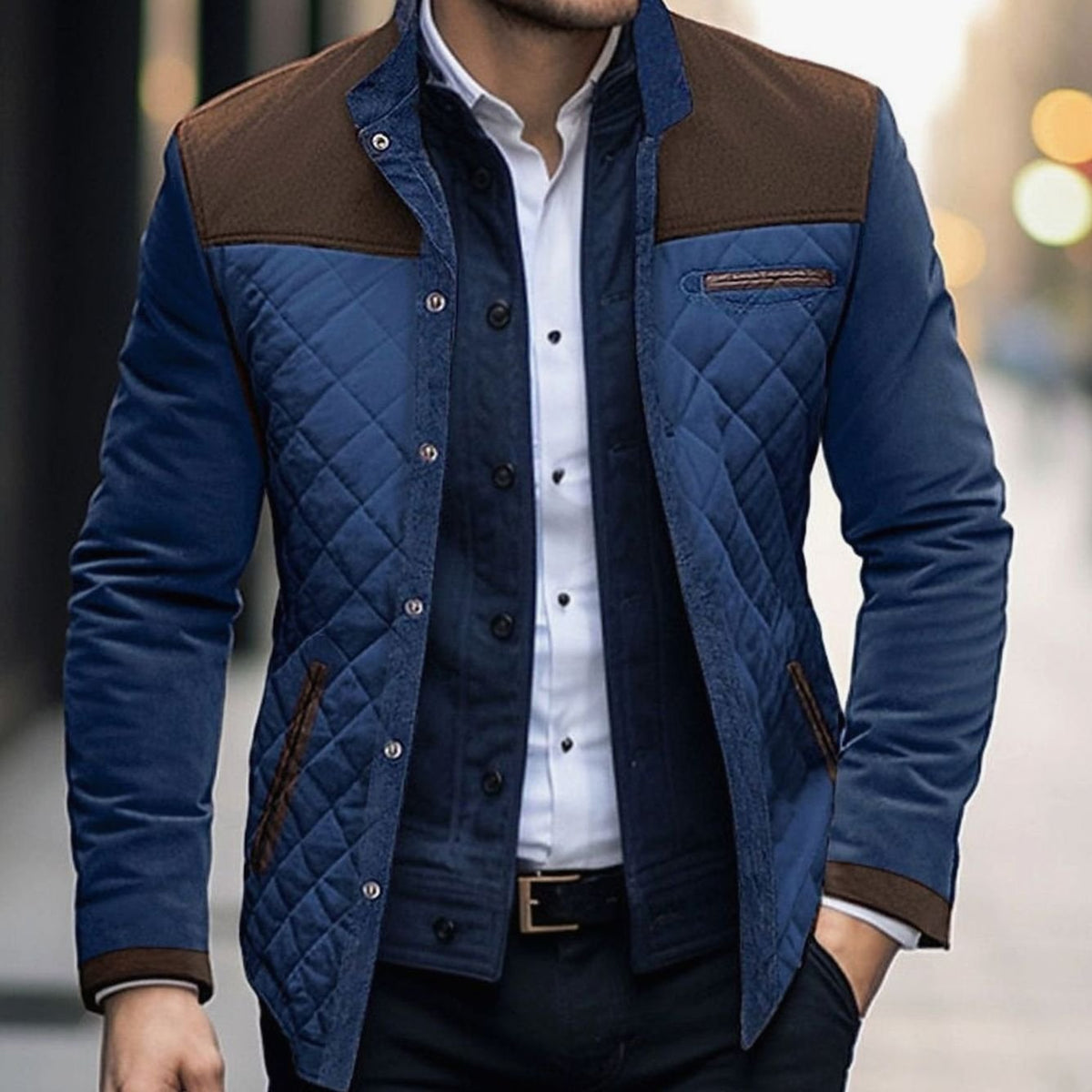 Aiden | Men's Quilted Color-Block Stand-Collar Insulated Jacket