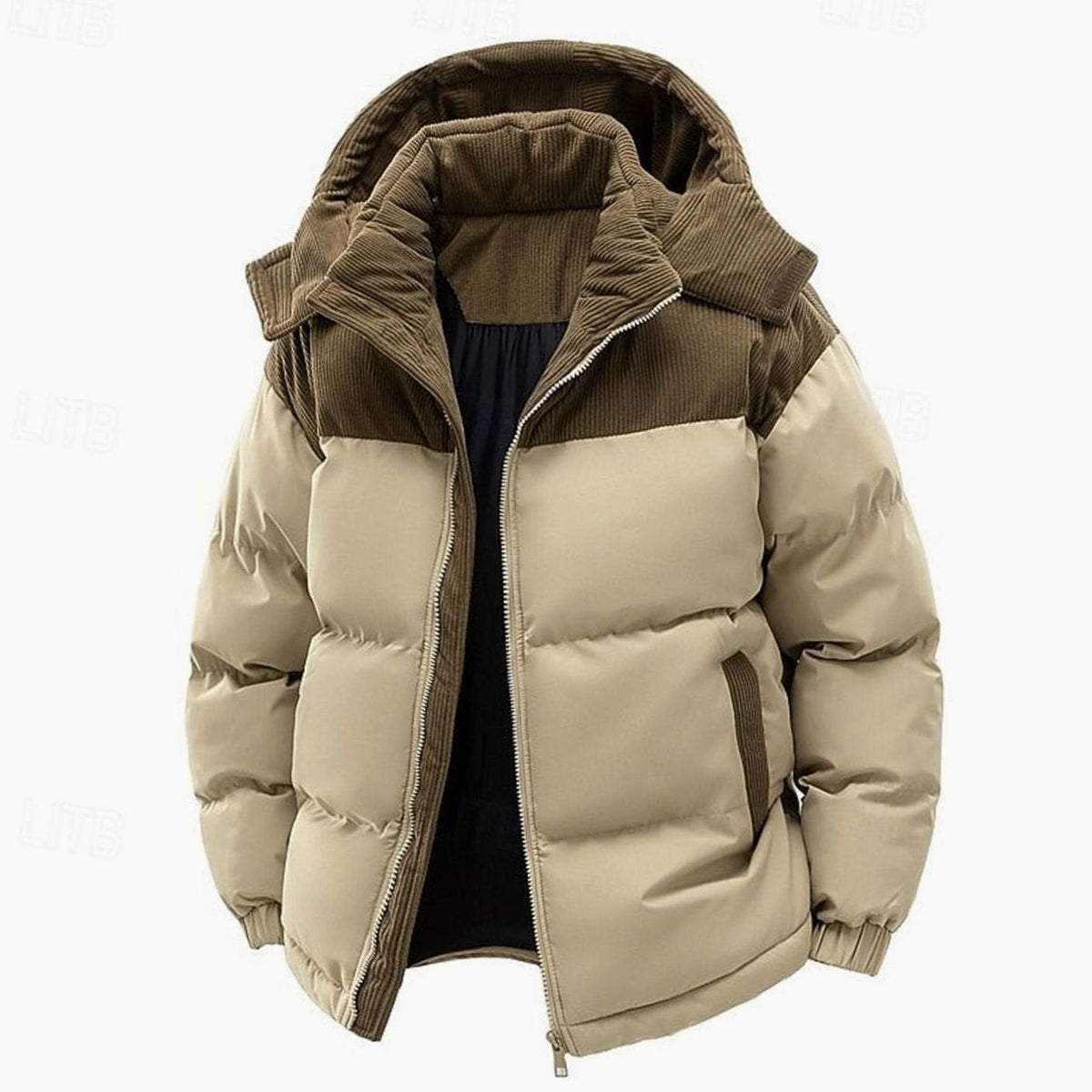 William | Men's Quilted Hooded Puffer Jacket Corduroy Two-Tone Insulated