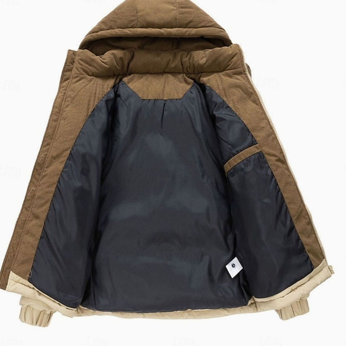 William | Men's Quilted Hooded Puffer Jacket Corduroy Two-Tone Insulated