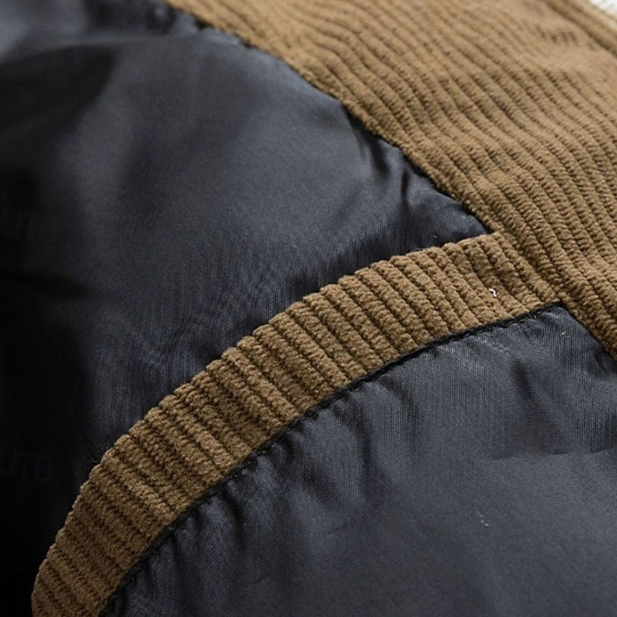 William | Men's Quilted Hooded Puffer Jacket Corduroy Two-Tone Insulated