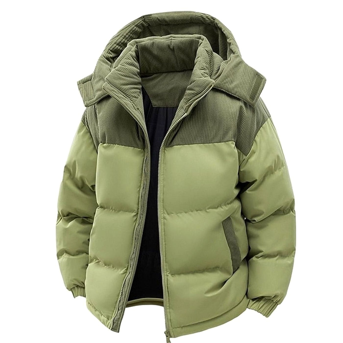 William | Men's Quilted Hooded Puffer Jacket Corduroy Two-Tone Insulated