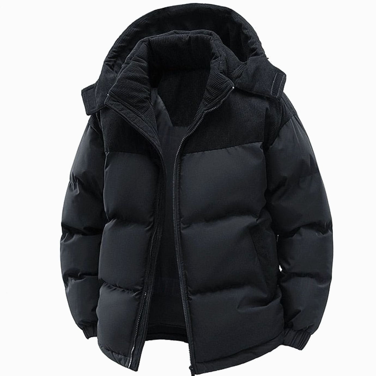 William | Men's Quilted Hooded Puffer Jacket Corduroy Two-Tone Insulated