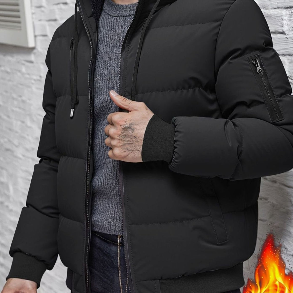 Ryan | Men's Quilted Hooded Puffer Winter Jacket Ribbed Cuffs