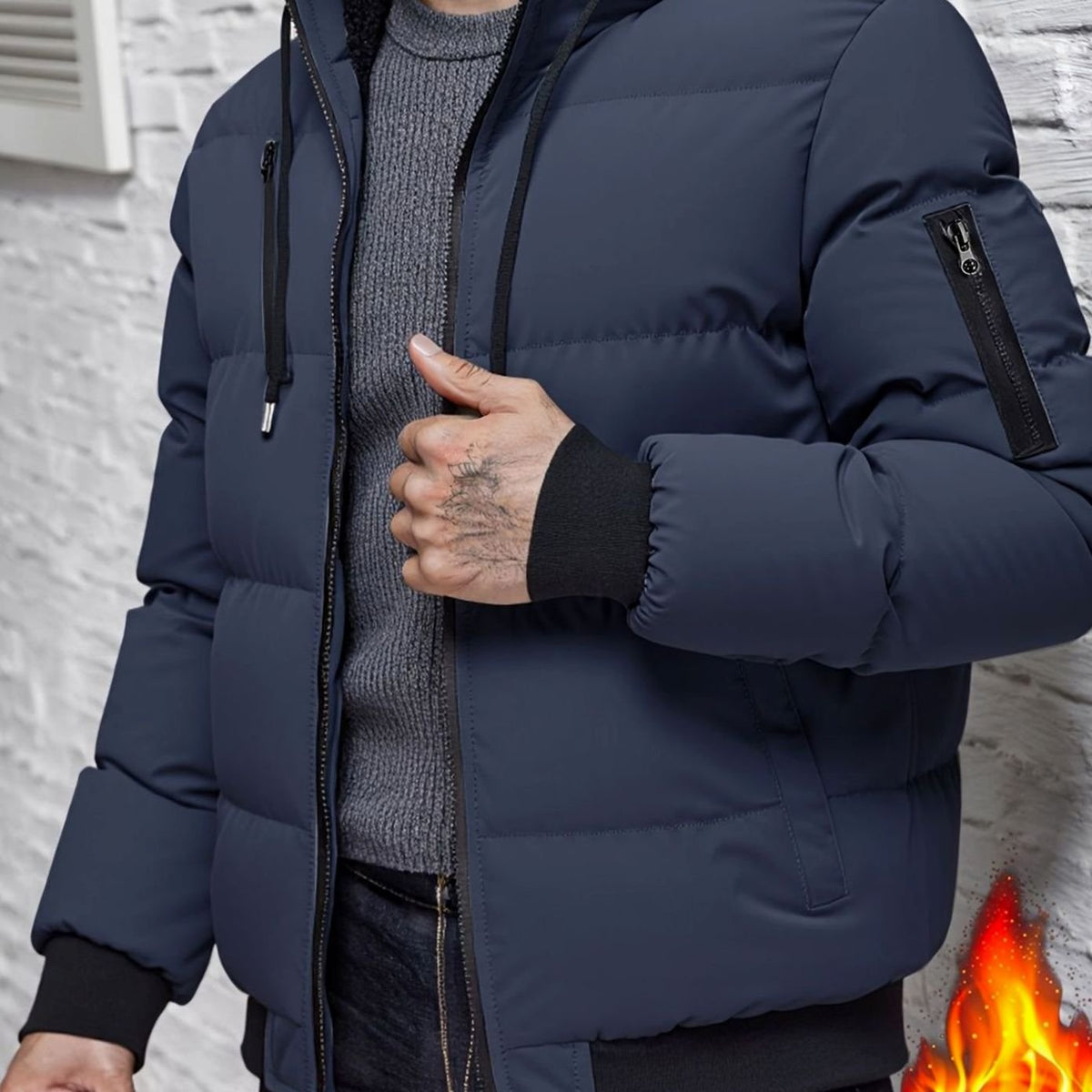 Ryan | Men's Quilted Hooded Puffer Winter Jacket Ribbed Cuffs