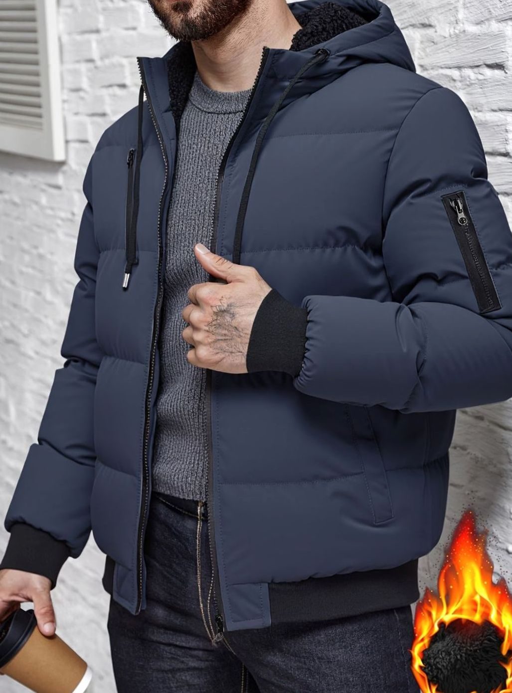 Ryan | Men's Quilted Hooded Puffer Winter Jacket Ribbed Cuffs