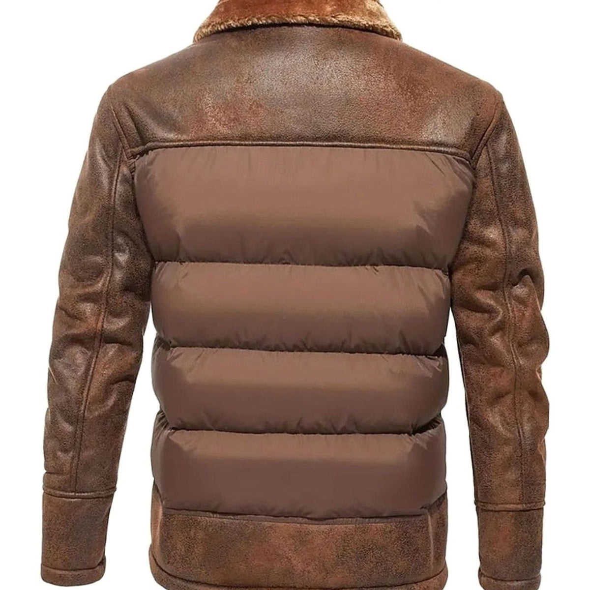 Owen | Men's Quilted Jacket Insulated Faux Leather Fleece-Collar Winter Coat