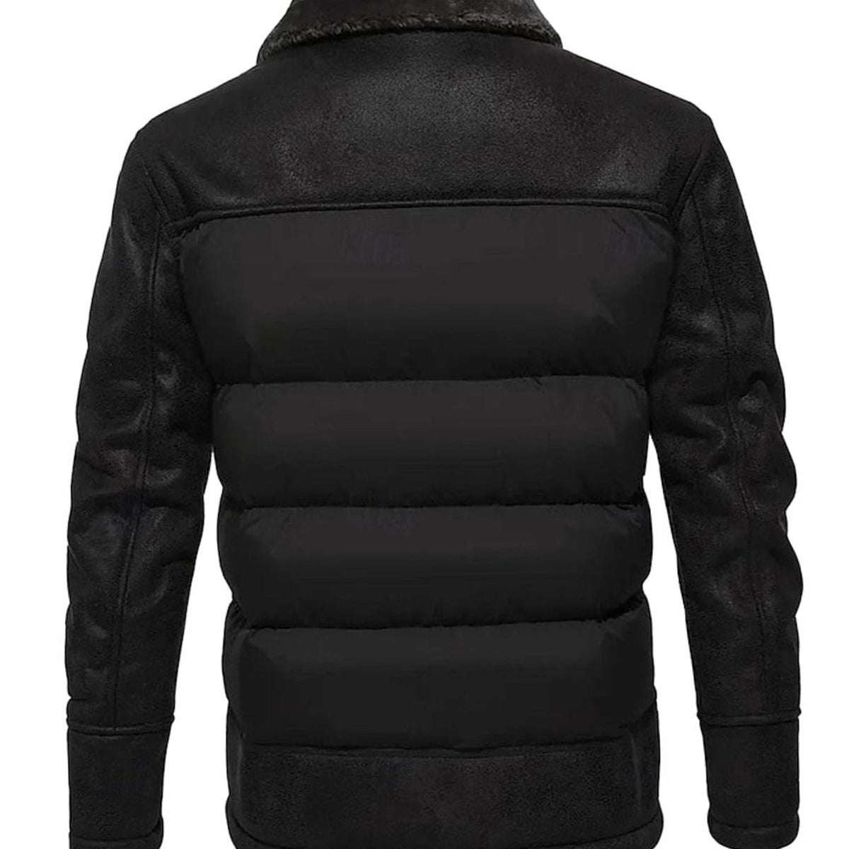 Owen | Men's Quilted Jacket Insulated Faux Leather Fleece-Collar Winter Coat