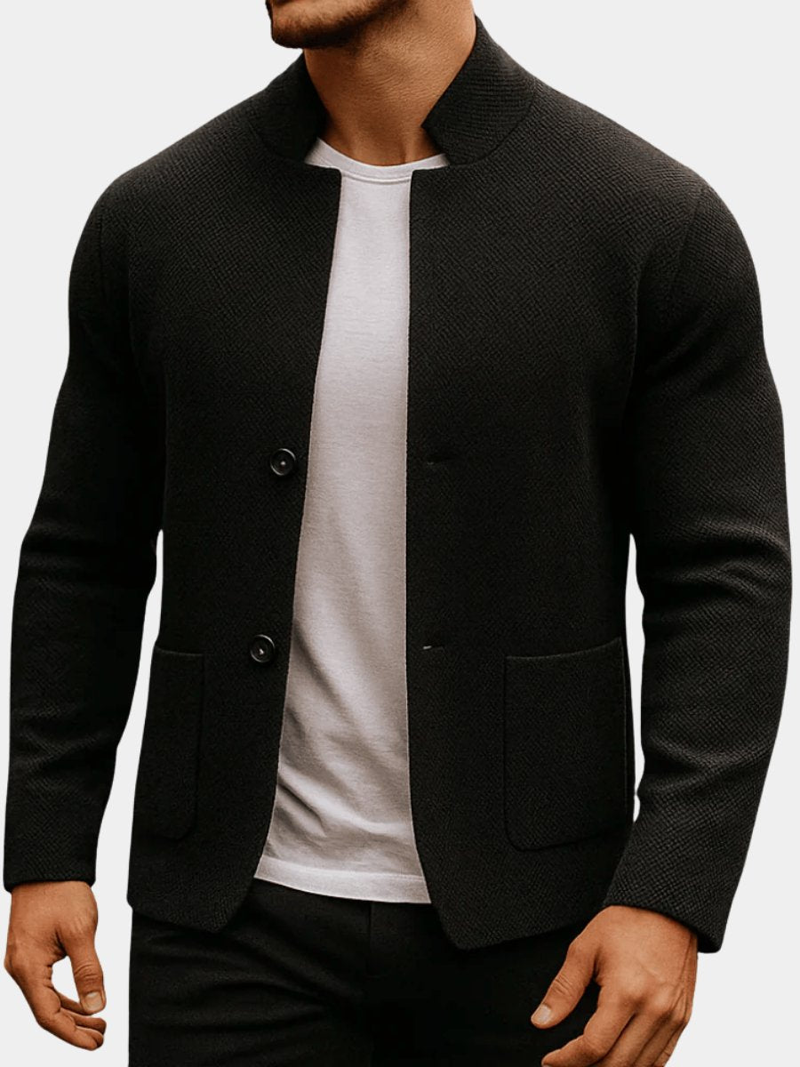 Ethan | Mens Quilted Jacket Textured Knit Stand-Collar Button-Front Blazer