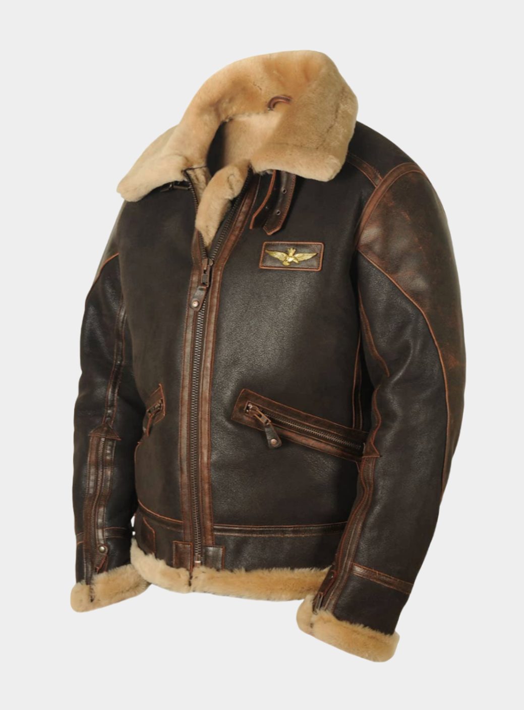 William | Men's Shearling B-3 Bomber Zip-Up Leather Flight Jacket