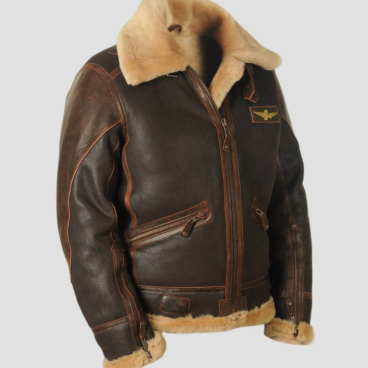 William | Men's Shearling B-3 Bomber Zip-Up Leather Flight Jacket