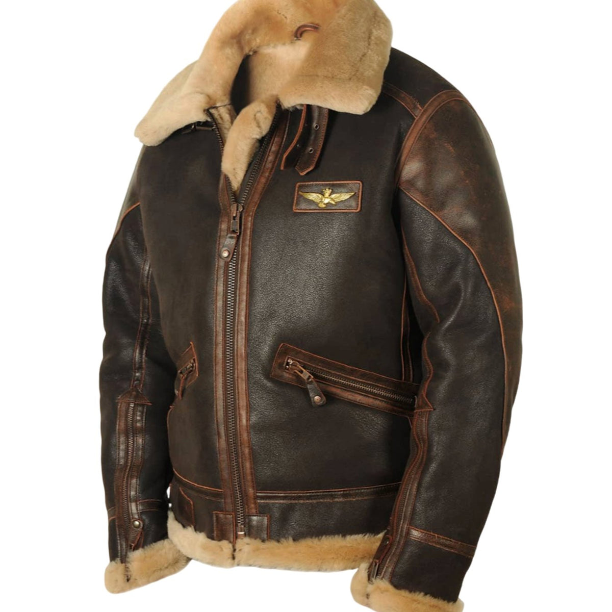 William | Men's Shearling B-3 Bomber Zip-Up Leather Flight Jacket
