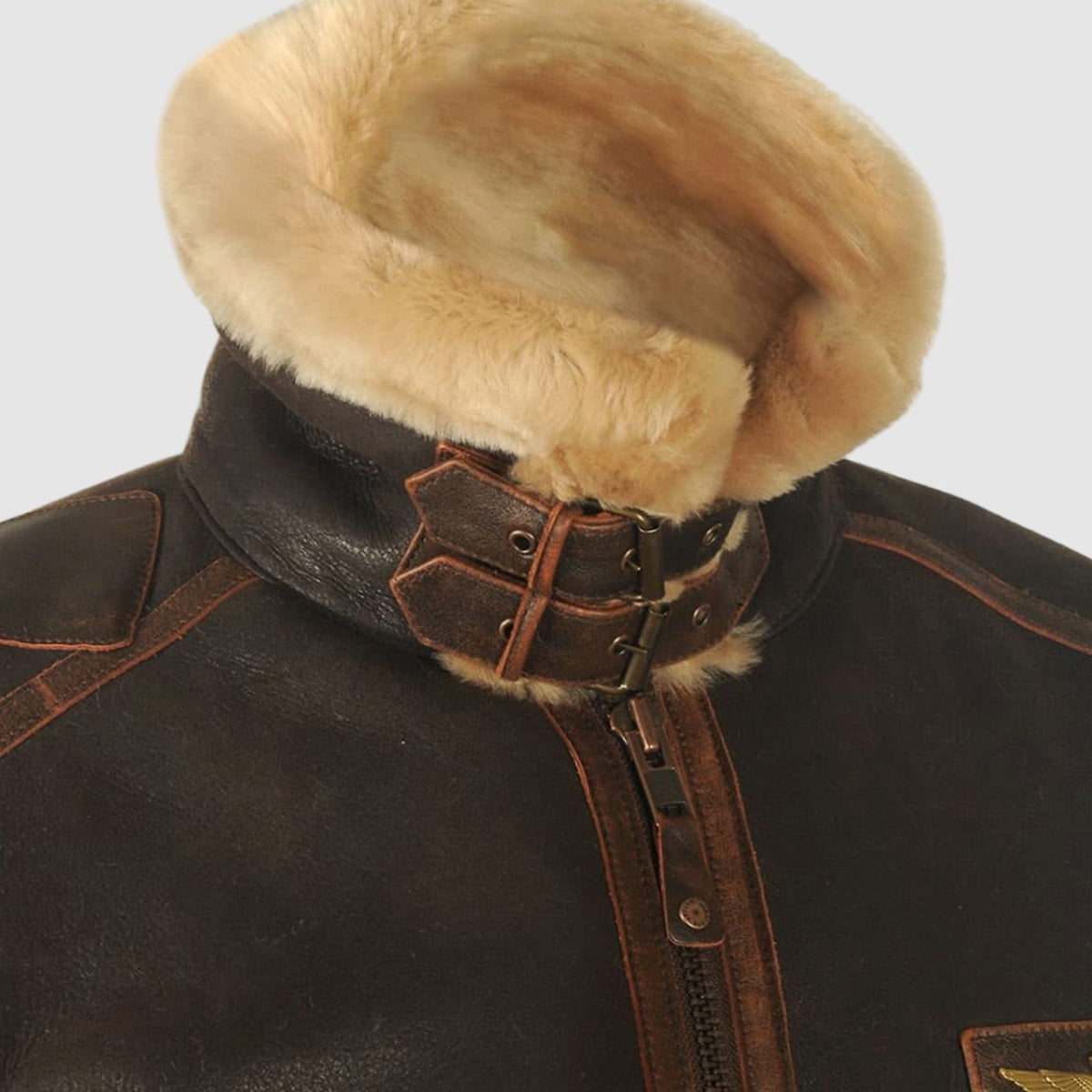 William | Men's Shearling B-3 Bomber Zip-Up Leather Flight Jacket