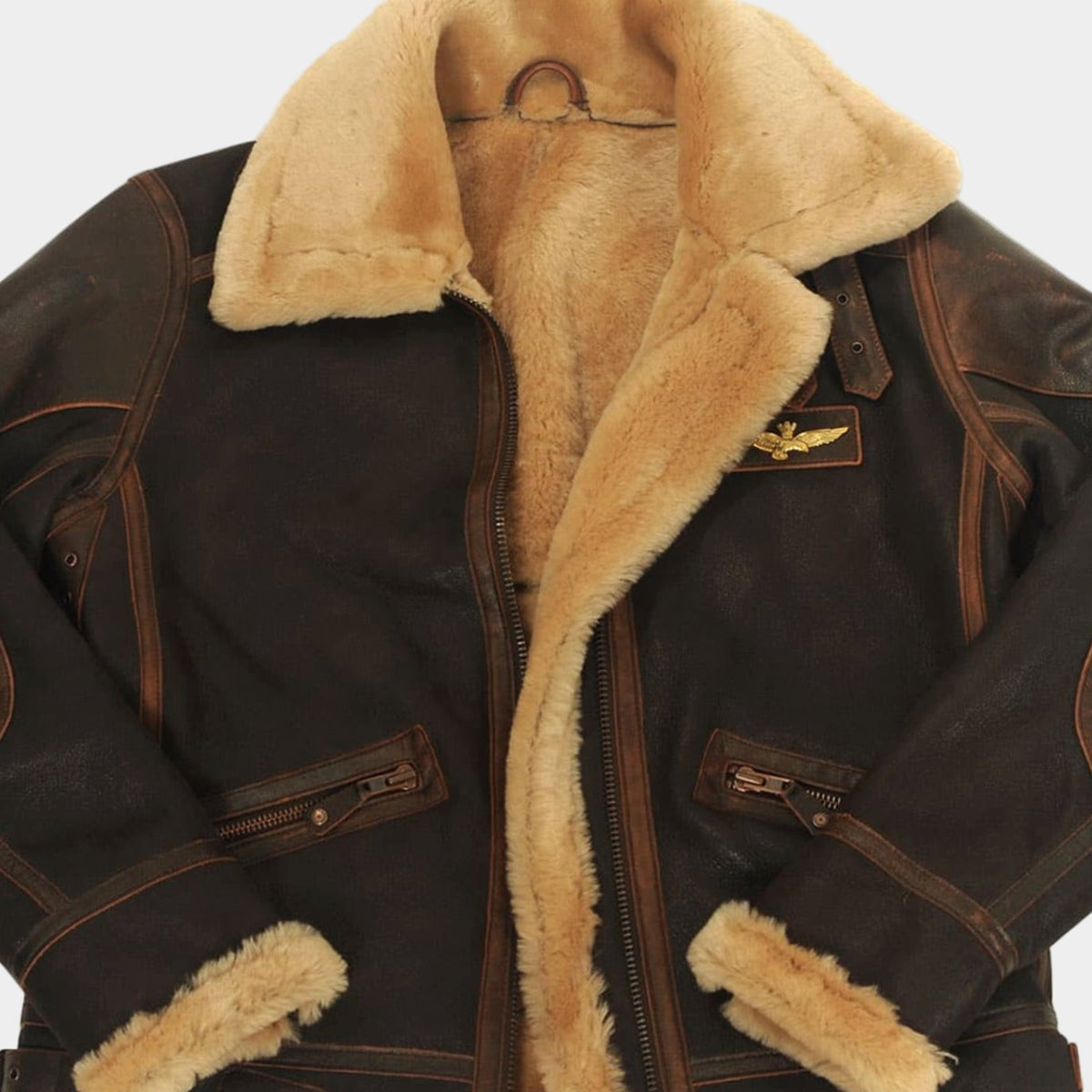 William | Men's Shearling B-3 Bomber Zip-Up Leather Flight Jacket